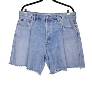 Agolde Womens Blue Wash Raw Hem Fold Waistband Denim Jean Shorts Size 32
